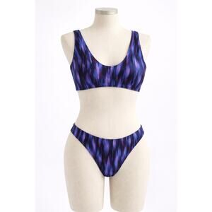 JMP The Label Abstract Purple Blue Bikini Set Scoop Neck High Cut Bottom XXL NWT